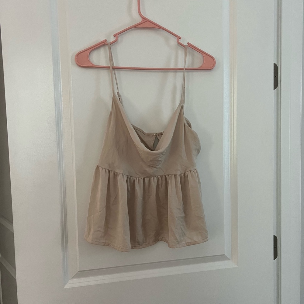 Taupe Satin Cowlneck Top American Eagle